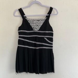 Debora Sinibaldi Revolve Pleated Ruffle Thin Strap Blouse Lace Black Sheer Sz 40